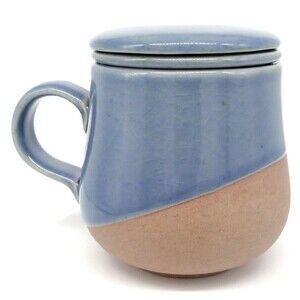 Rishi Artisan Tea Mug Cup With Infuser Lid Stoneware Indigo Sand Hand Crafted